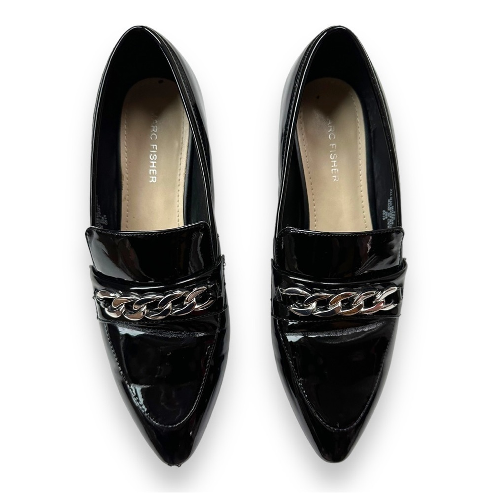 Marc Fisher Flecker Black Patent Chain Link Pointed Toe Loafers | 8.5 - Picture 4 of 16